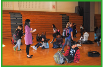 Students assembled waiting for bus